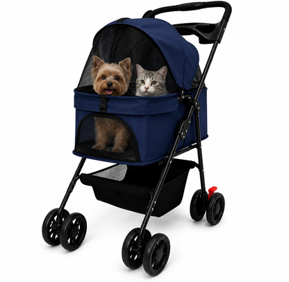 3-Wheel Pet Stroller for Dogs & Cats – Foldable Travel Carrier (Blue)