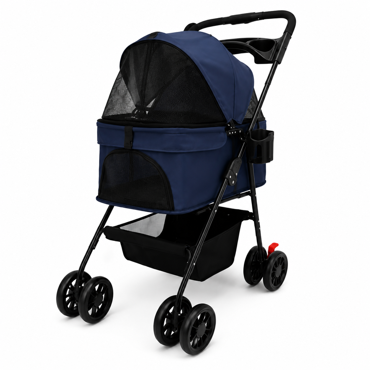 3-Wheel Pet Stroller, Lightweight Foldable Dog Stroller for Small Medium Dogs & Cats, Breathable Mesh & Weather Cover with Storage Basket, for Daily Walk Outdoor Travel (Blue)