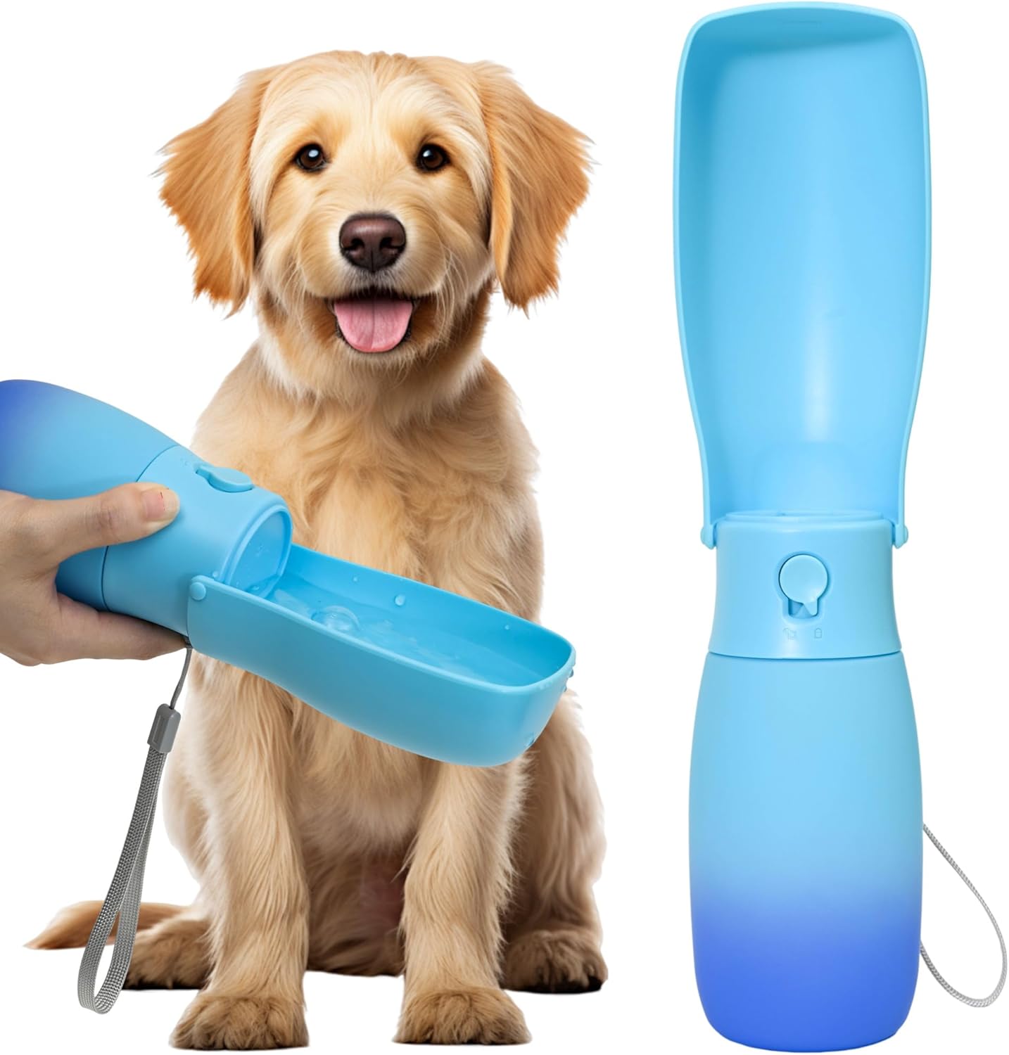 Dog Water Bottle, Travel Puppy Water Bowl, Leak Proof Portable Puppy Water Dispenser, Foldable Dog Water Bottle for for Pets Outdoor Walking, Hiking, Travel, Food Grade Plastic - 19Oz Blue