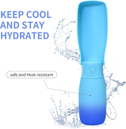 Dog Water Bottle, Travel Puppy Water Bowl, Leak Proof Portable Puppy Water Dispenser, Foldable Dog Water Bottle for for Pets Outdoor Walking, Hiking, Travel, Food Grade Plastic - 19Oz Blue