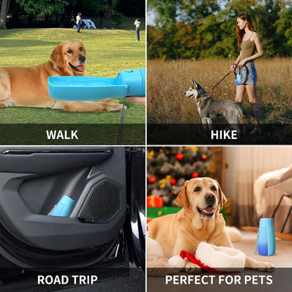 Dog Water Bottle, Travel Puppy Water Bowl, Leak Proof Portable Puppy Water Dispenser, Foldable Dog Water Bottle for for Pets Outdoor Walking, Hiking, Travel, Food Grade Plastic - 19Oz Blue