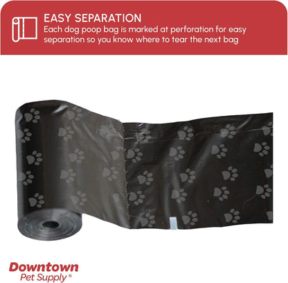 Poop Bags for Dogs with Dispenser, 180 Count - Leak-Proof Dog Waste Bags and Bone-Shaped Dog Poop Bags Holder for Leash - Black with Paw Prints, 12.5" X 8.5"